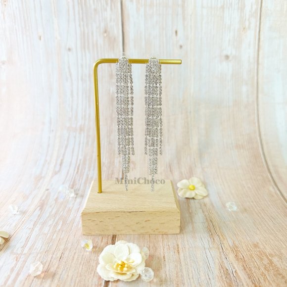 Silver Tone Rhinestone Fringe Double layer Earring - Picture 4 of 8